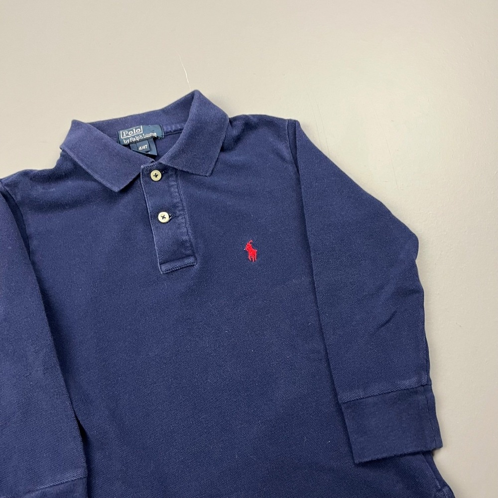 Polo Ralph Lauren Polo Shirt Kids 4/4T Navy Blue Long Sleeve Pony Logo